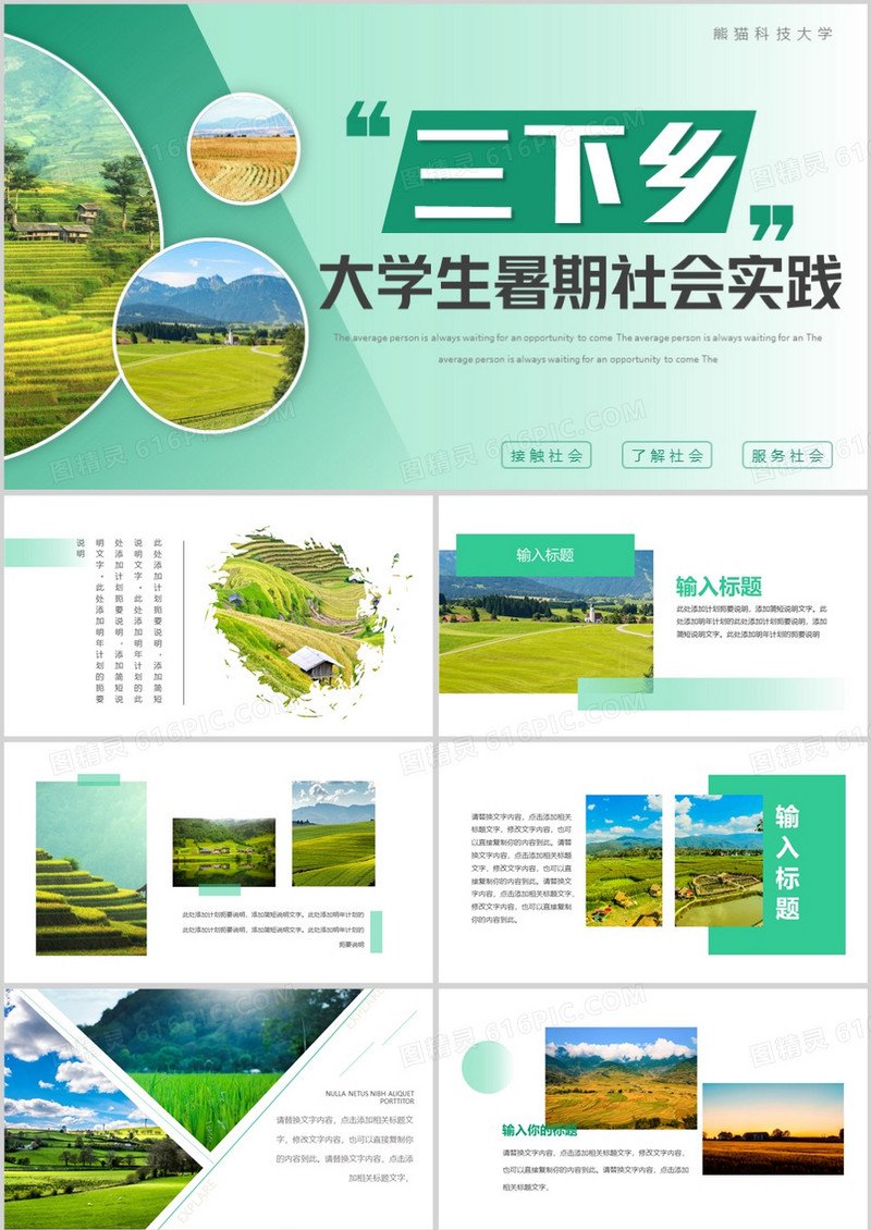 绿色简约大学生三下乡社会实践PPT模板免费下载_编号136c4o5n1_图精灵
